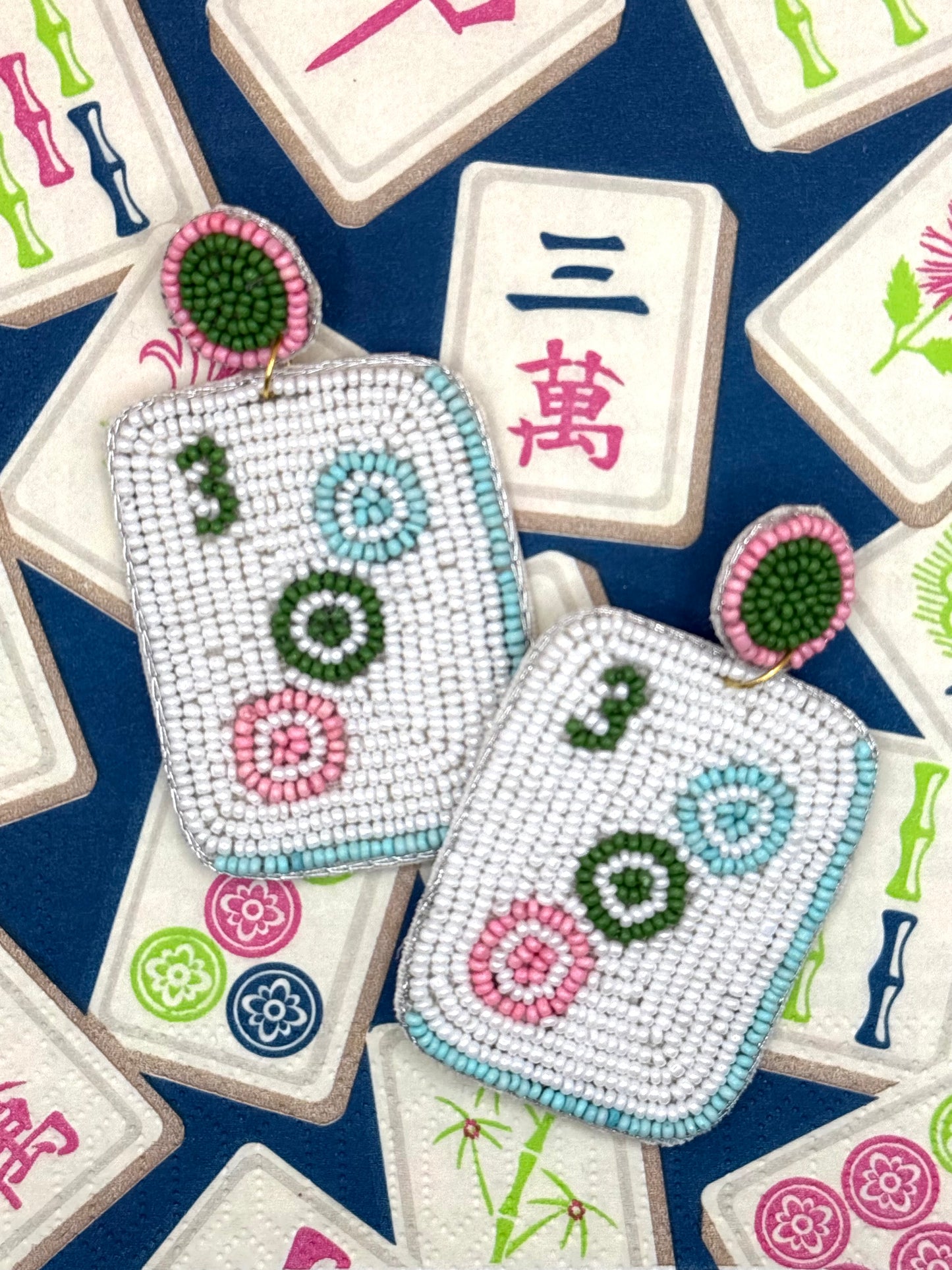 3 Dots Mahjong Beaded Statement Earrings