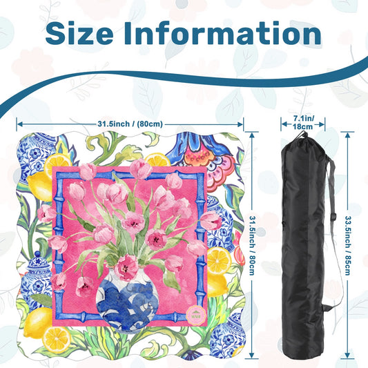 Chinoiserie Bloom Scalloped Mahjong Mat 31.5"x31.5" (Ship Rolled up)