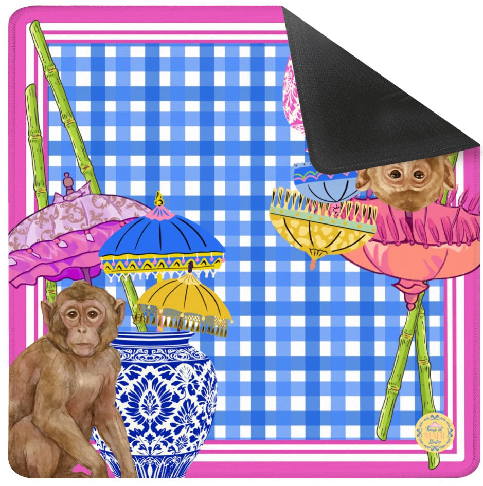 Chinoiserie Monkeys Custom Mahjong Mat 33" x 33" (Ship Rolled up)