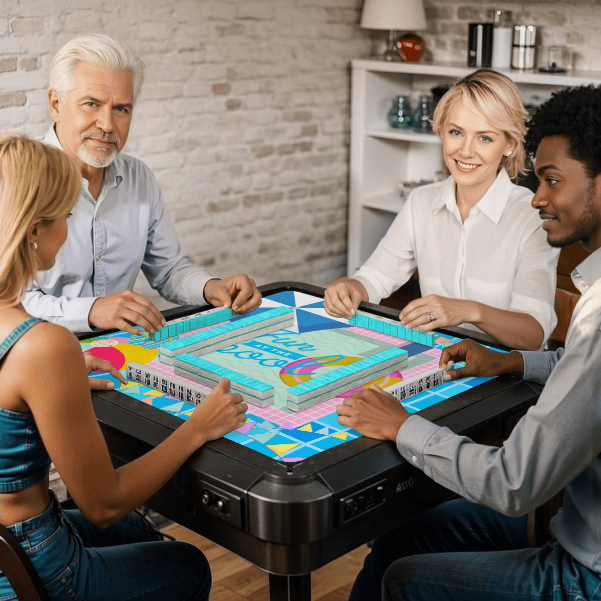 Fun at the Pool Mahjong Mat 31.5"x31.5" (Ship Rolled up)