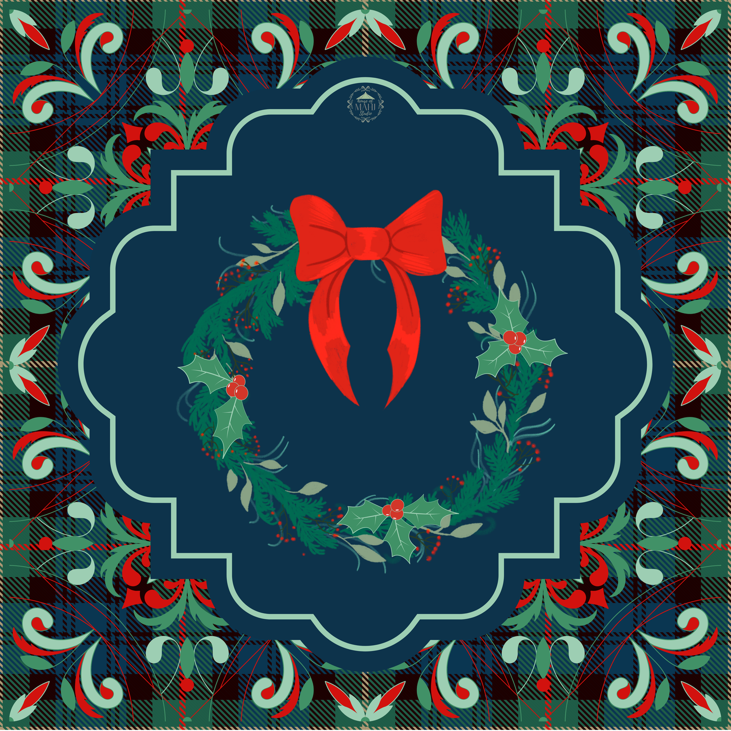 Christmas Cheer Mahjong Mat 33" x 33" (Ship Rolled Up)