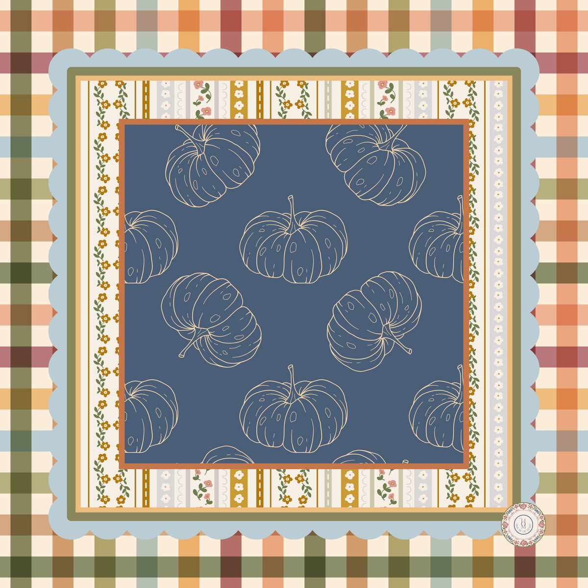 Gingham Pumpkins 33" x 33" Mahjong Mat (ships rolled)