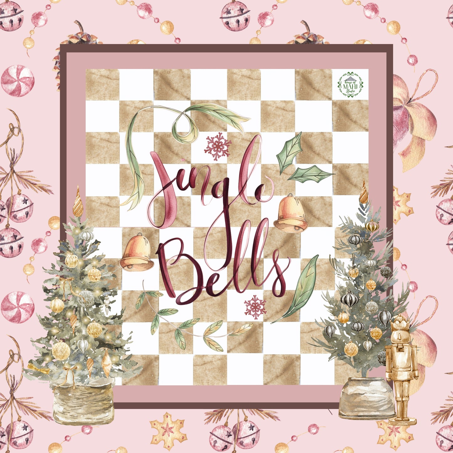 Jingle Bells CHECK Mahjong Mat 33" x 33" (ships rolled)