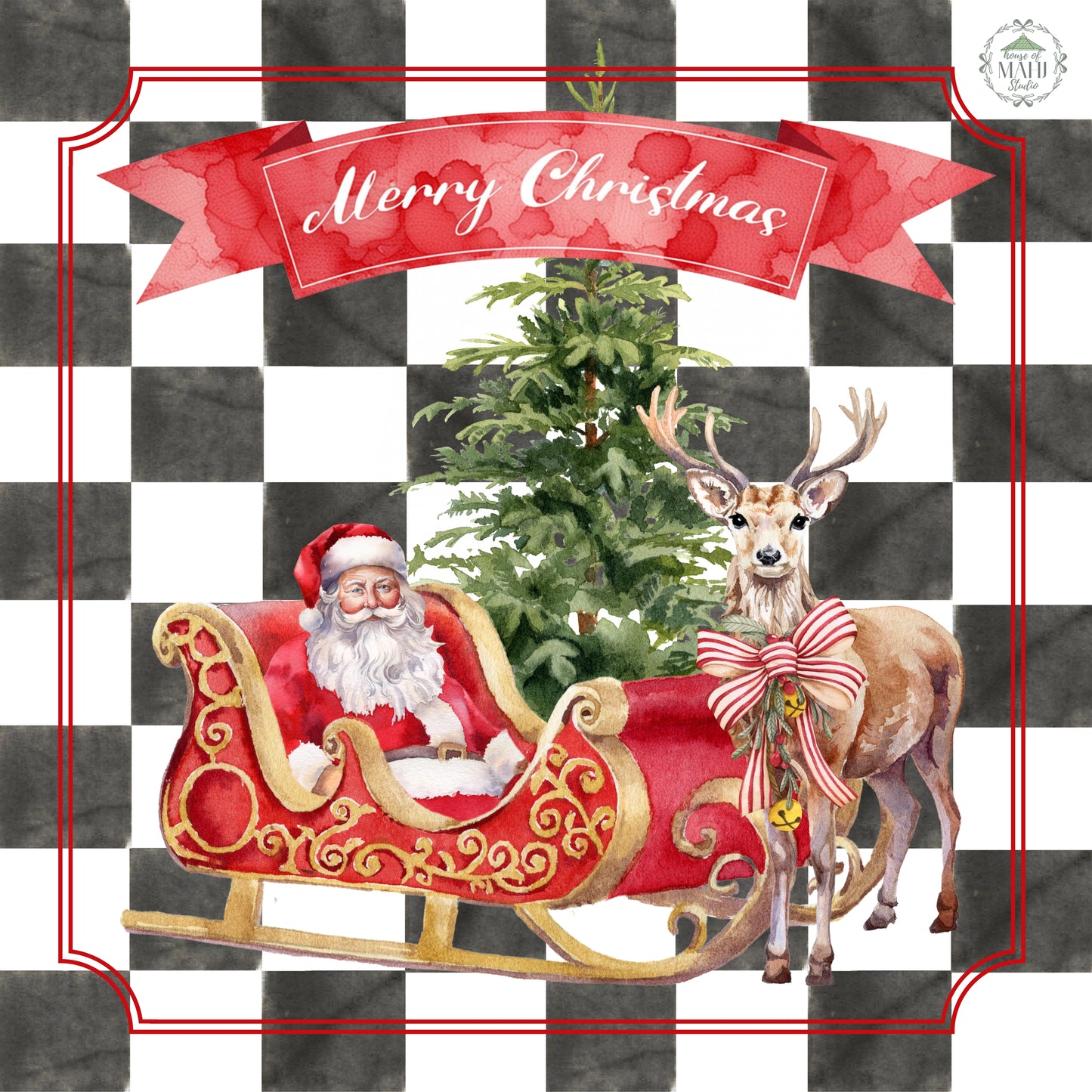 Merry Santa CHECK Mat 33" x 33" Mahjong Mat (ships rolled)