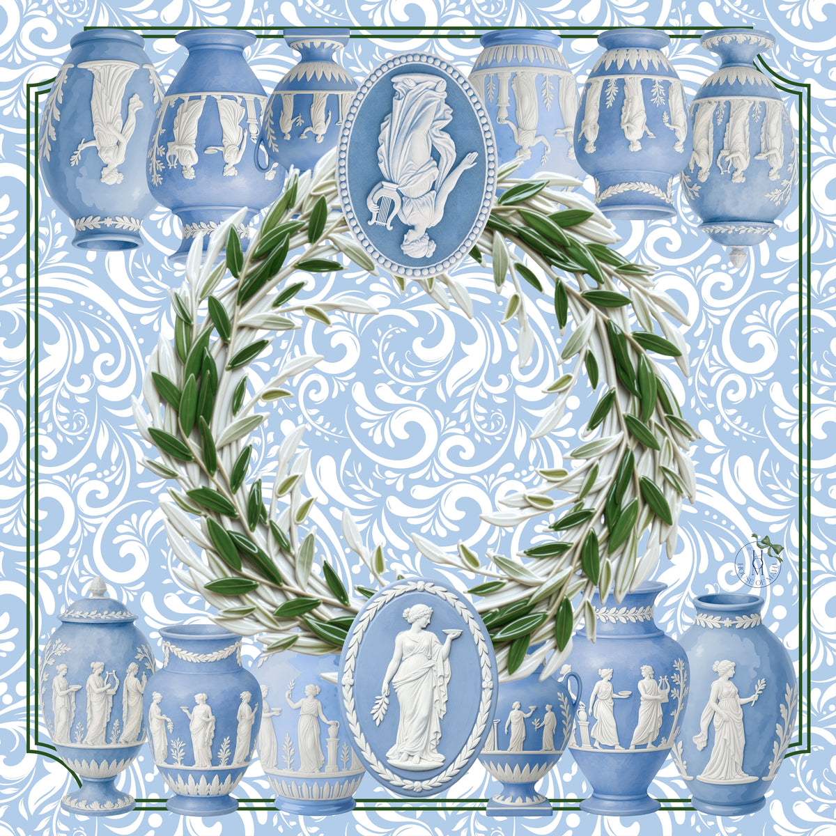 Wedgwood Inspired Mahjong Mat 33" x 33" (Ship Rolled Up)