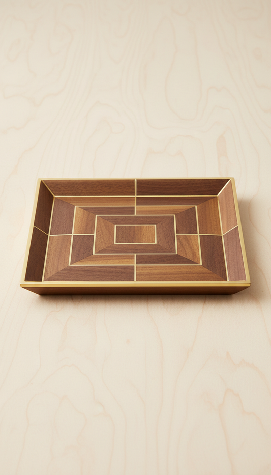 Walnut Tile Tray with Gold Accents