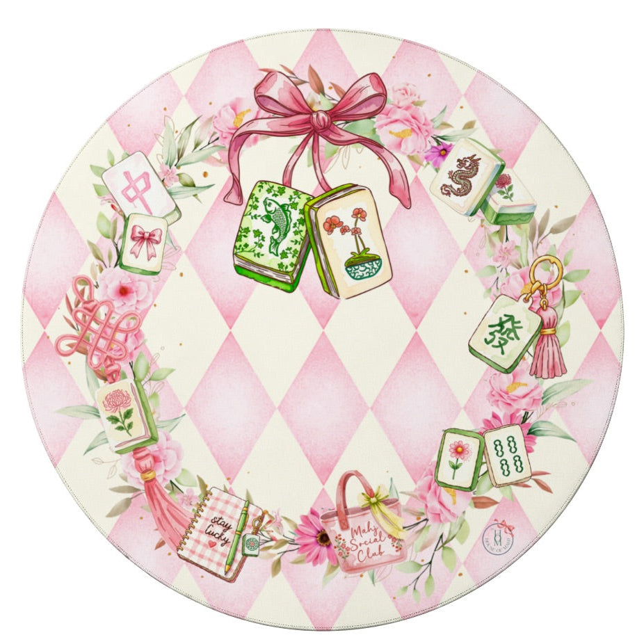Tiles and Treasures Wreath ROUND 42" Mahjong Mat (Ship Rolled Up)