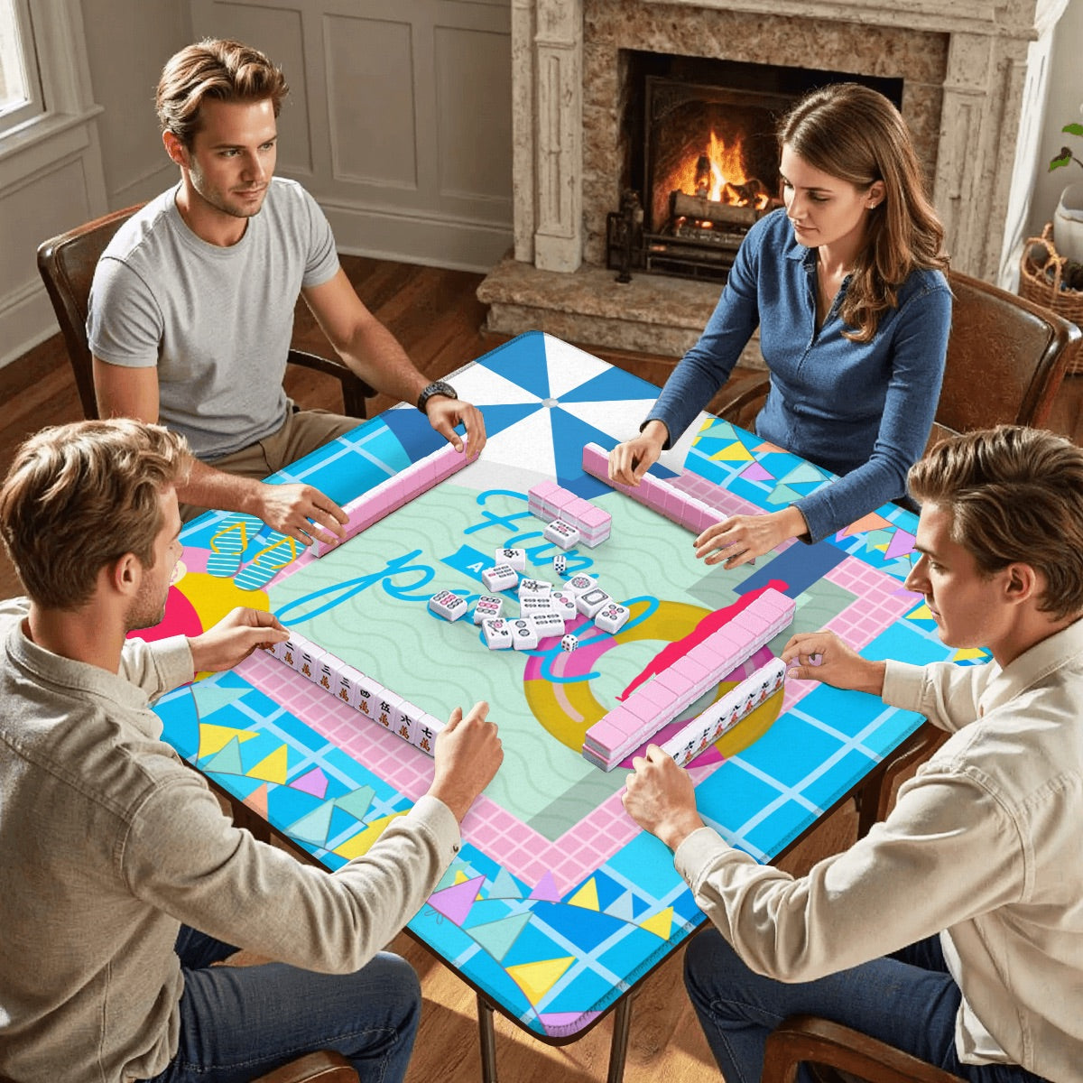 Fun at the Pool Mahjong Mat 31.5"x31.5" (Ship Rolled up)