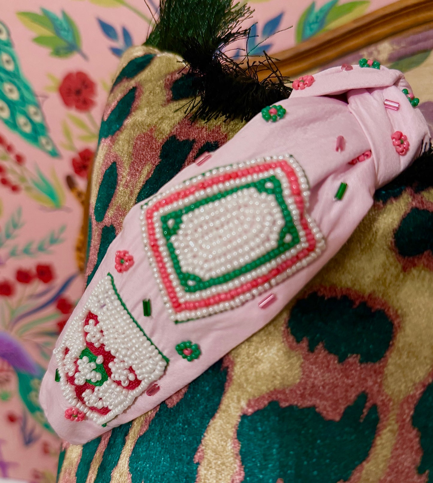 Pretty in Pink Beaded Mahjong Headband
