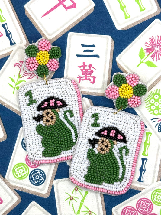 Monkey Mahjong Beaded Statement Earrings