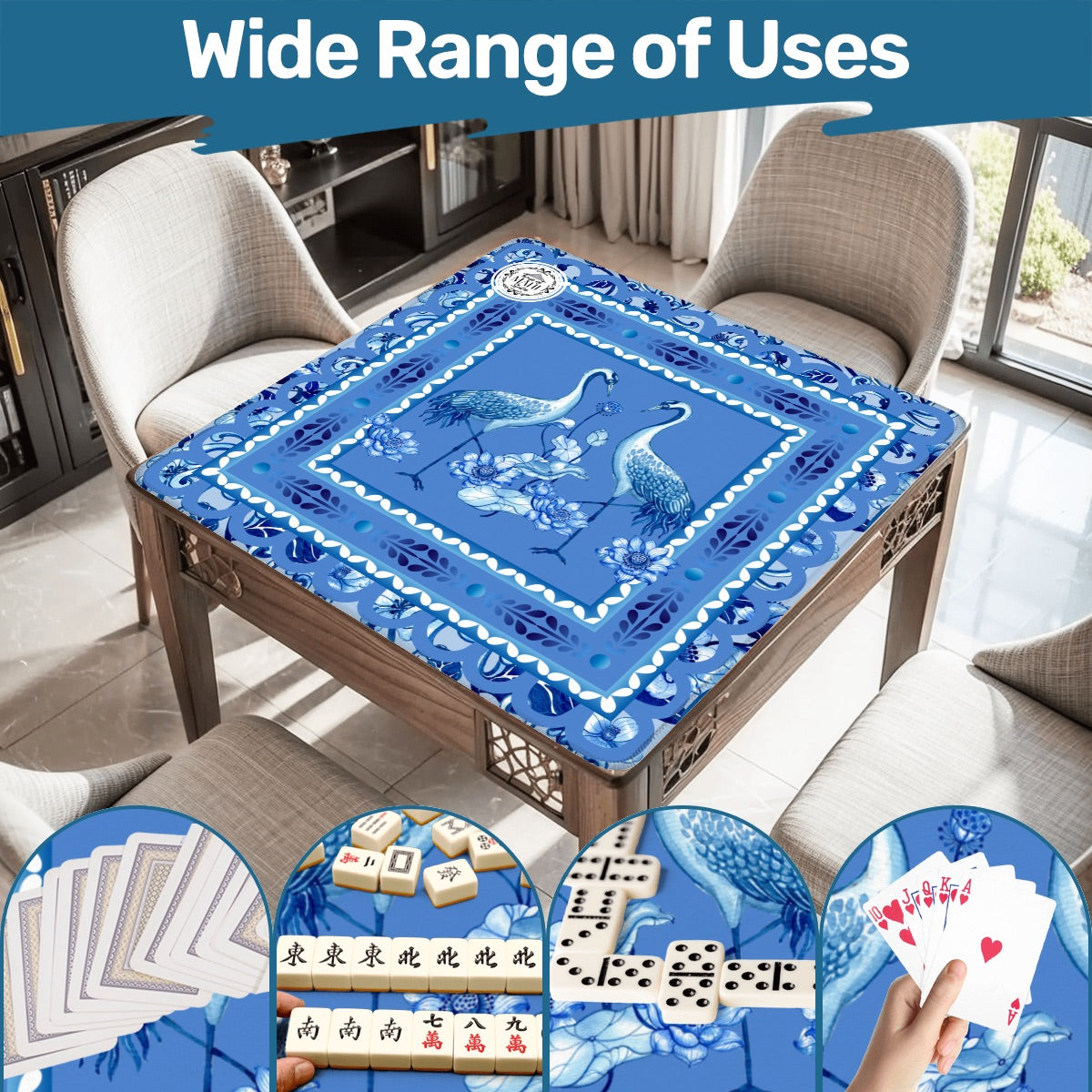 Monday Blues Mahjong Mat 31.5"x31.5" (Ship Rolled up)