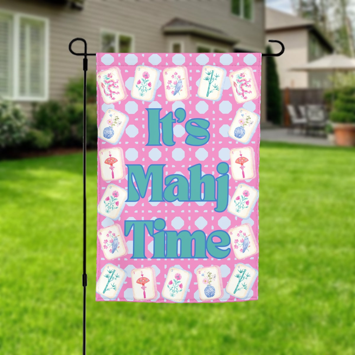 It's Mahj Time Mahjong Garden Flag