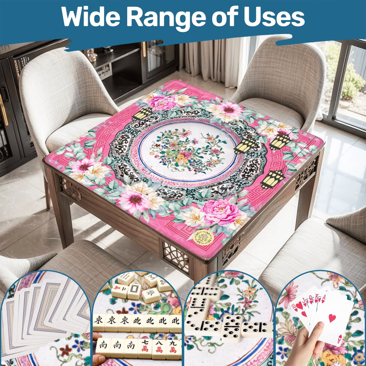 Pink Medallion Mahjong Mat 31.5"x31.5" (Ship Rolled up)