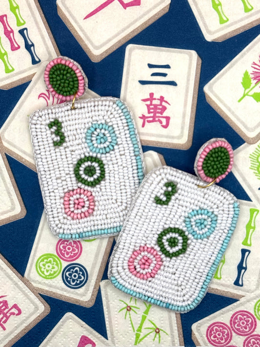 3 Dots Mahjong Beaded Statement Earrings