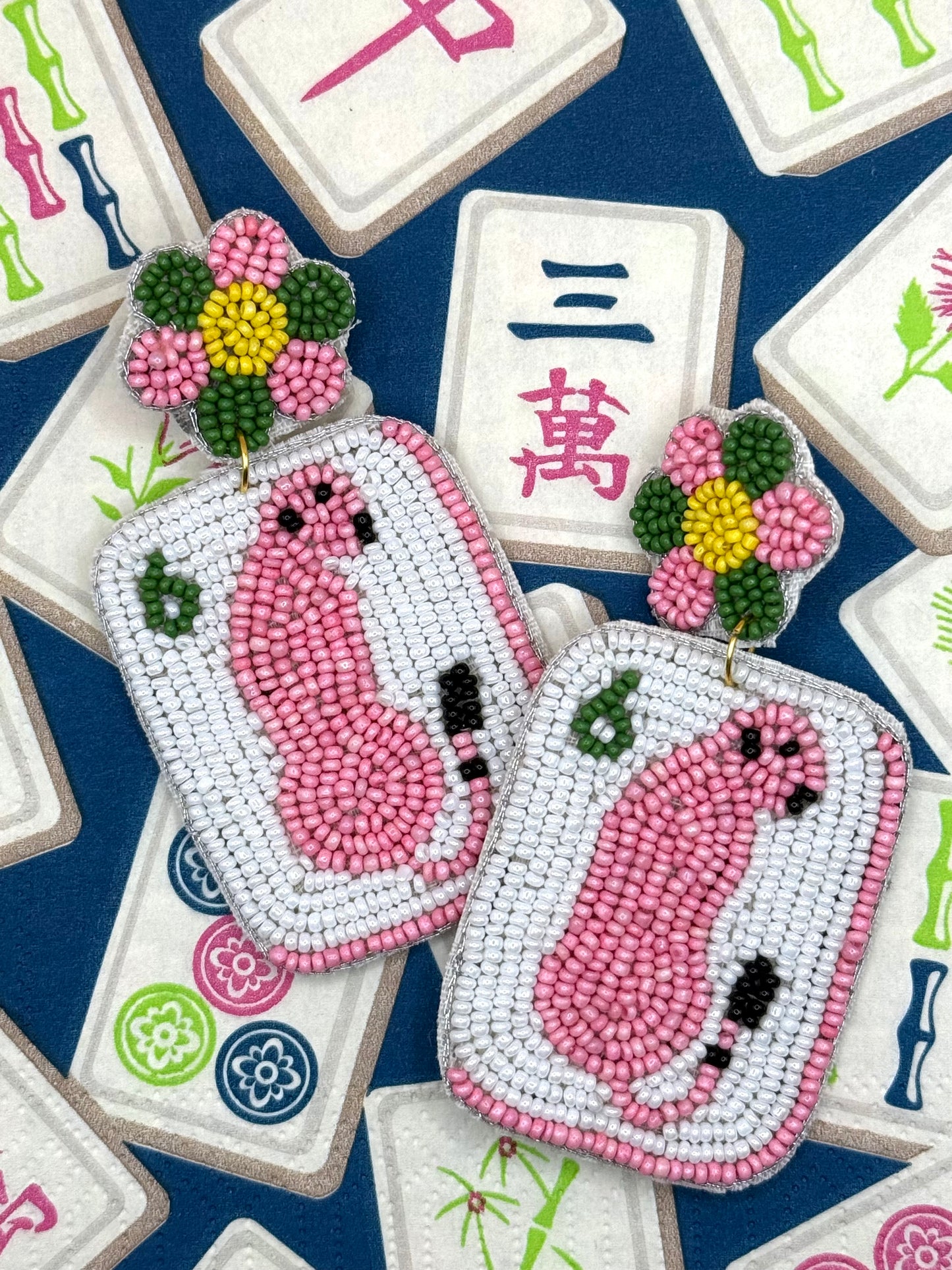 Jaguar Mahjong Beaded Statement Earrings
