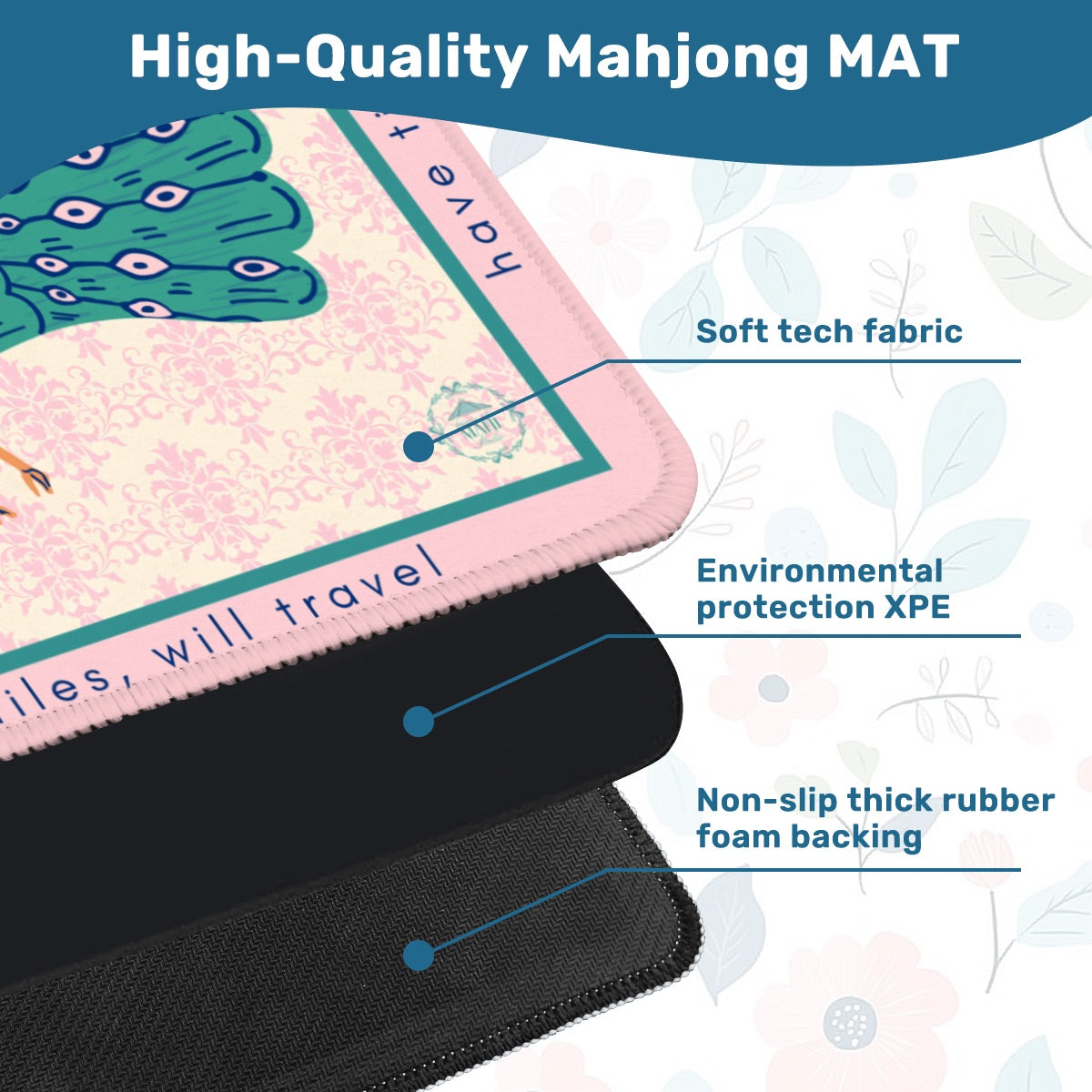 Have Tiles, Will Travel Mahjong Mat 20.9"x20.9" (Ship Rolled up)