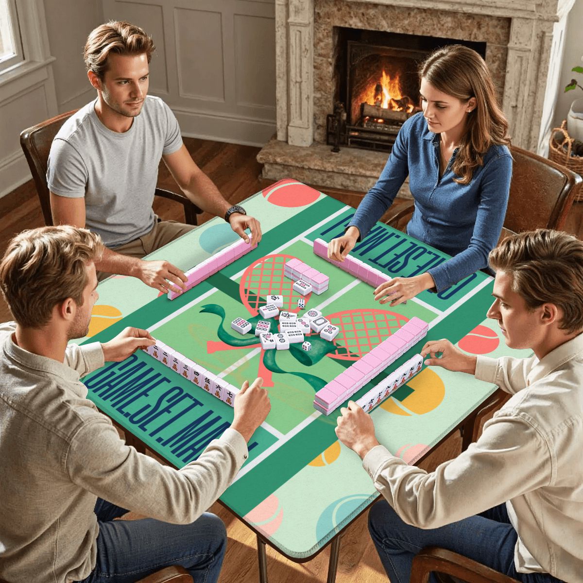 Game.Set.Mahj Tennis Mahjong Mat 31.5"x 31.5" (Ship Rolled up)