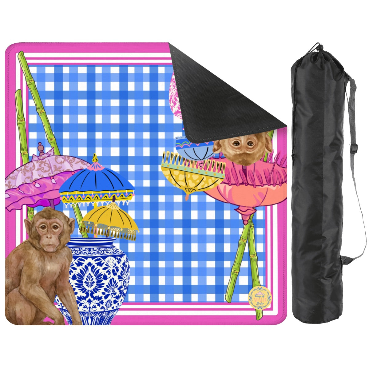 Chinoiserie Monkeys Custom Mahjong Mat 31.5"x31.5" (Ship Rolled up)