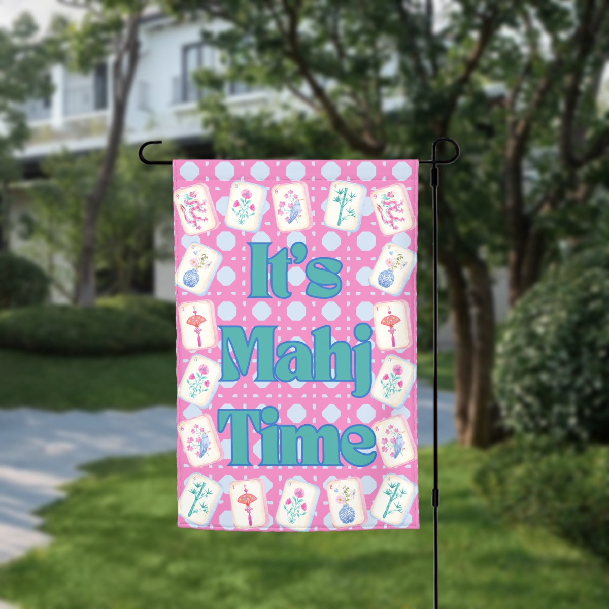It's Mahj Time Mahjong Garden Flag