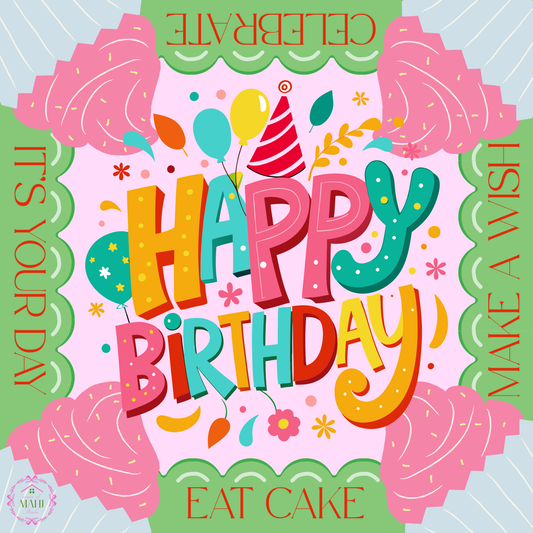 Let's Eat Cake Birthday Mahjong Mat 33" x 33" (Ships Rolled up)