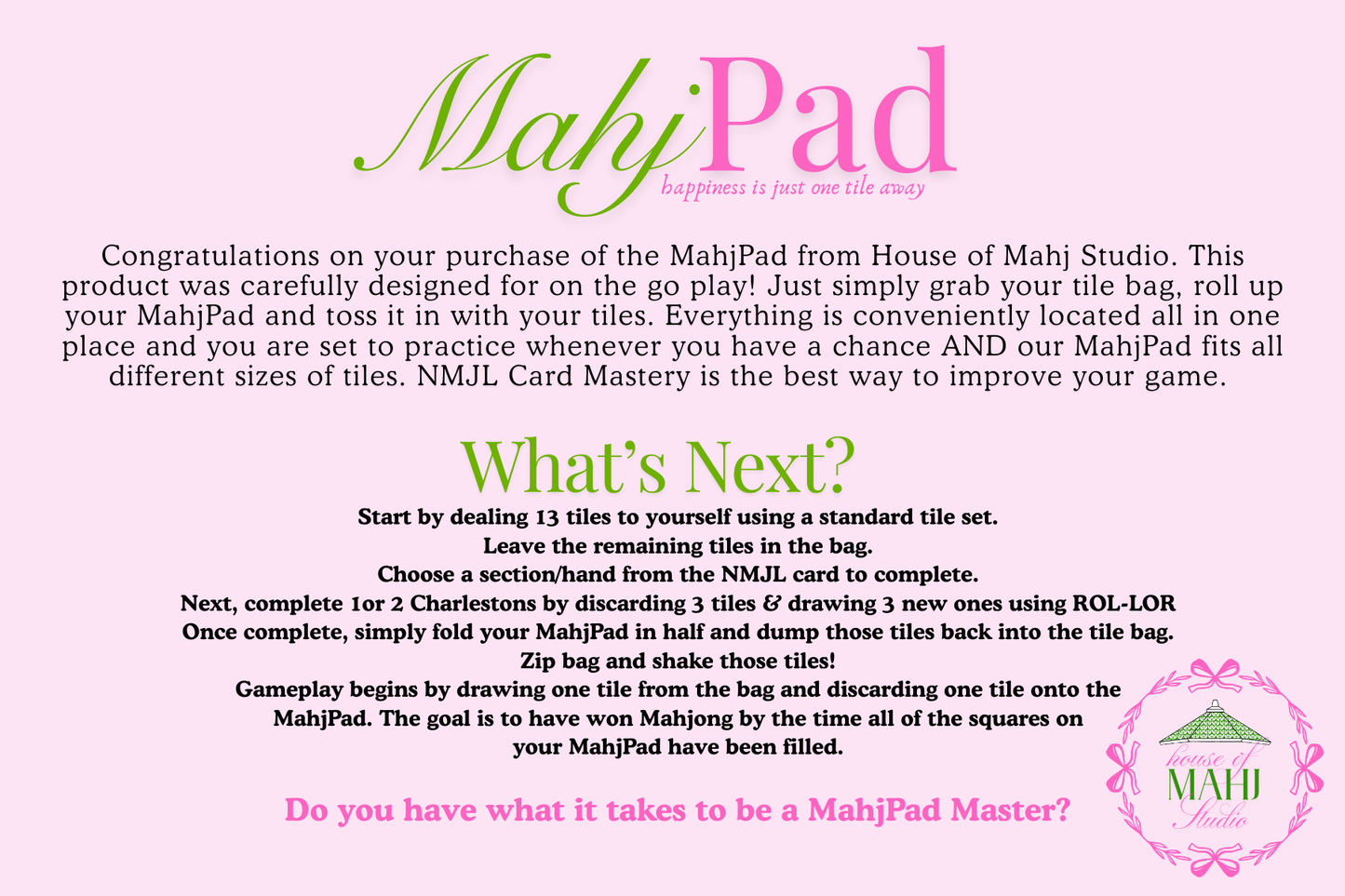 NEW! Parasol Fun MahjPad Practice Mahjong Mat