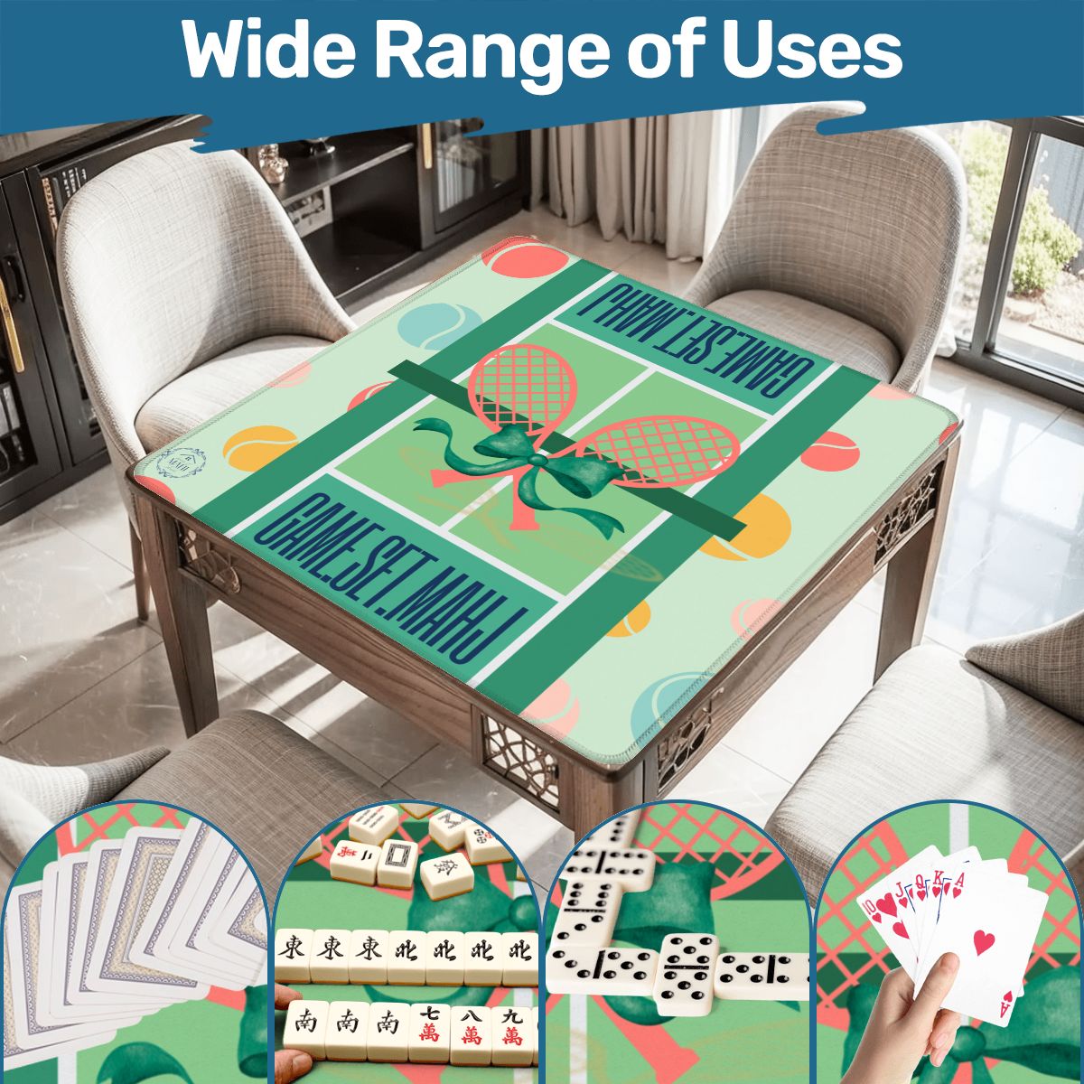 Game.Set.Mahj Tennis Mahjong Mat 31.5"x 31.5" (Ship Rolled up)