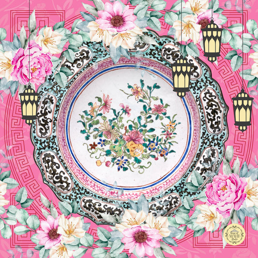 Pink Medallion Mahjong Mat 33" x 33" (Ship Rolled up)