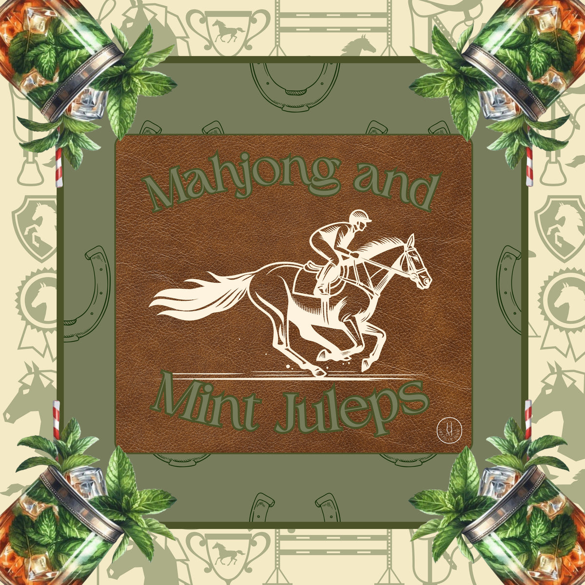 Mahjong & Mint Juleps Derby Mahjong Mat 33" x 33"  (Ships Rolled up)
